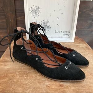 Lucky Brand ballet flats lace-up faux suede black size 8.5 NEW